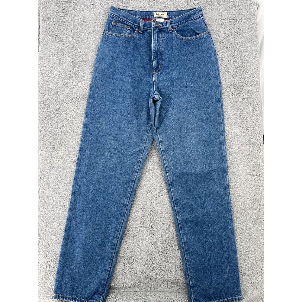 Vintage LL Beans Womens 12 TALL Relaxed Fit Jeans Size  Medium Blue Straight Fla